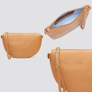 Draper James Womens Camel Tan Leather Half Moon Clutch Wristlet